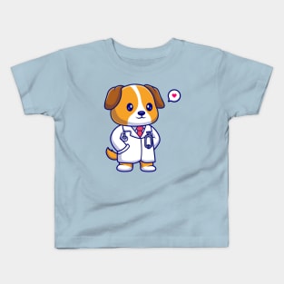 Cute Dog Doctor With Stethoscope Cartoon Kids T-Shirt